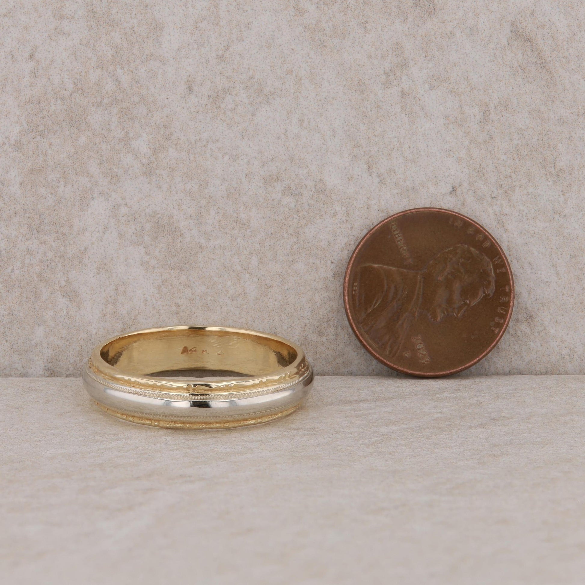 14k Yellow and White Gold Mens Wedding Band