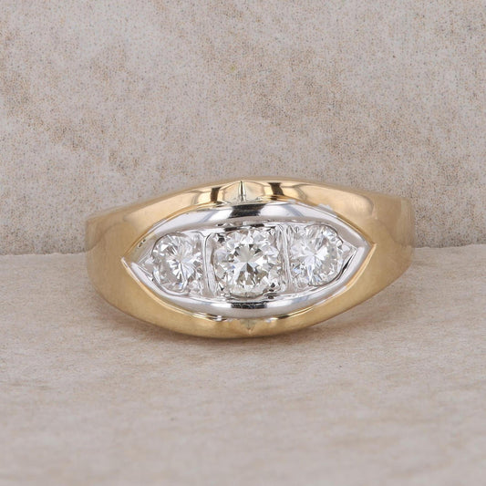 14k Yellow and White Gold 3 Diamond Men's Ring