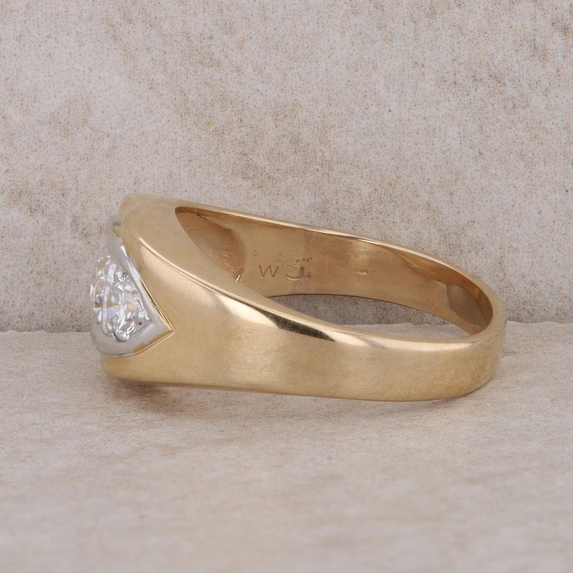 14k Yellow and White Gold 3 Diamond Men's Ring