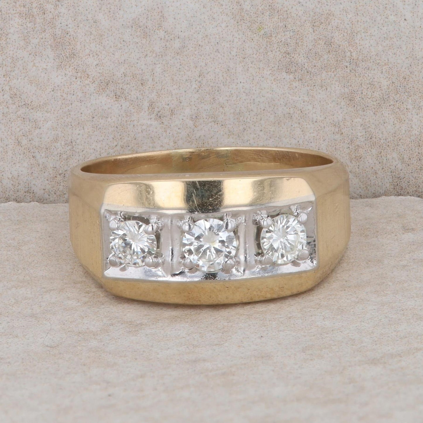 14k Two-Tone Gold 3 Round Diamond Artcrest Men's Ring