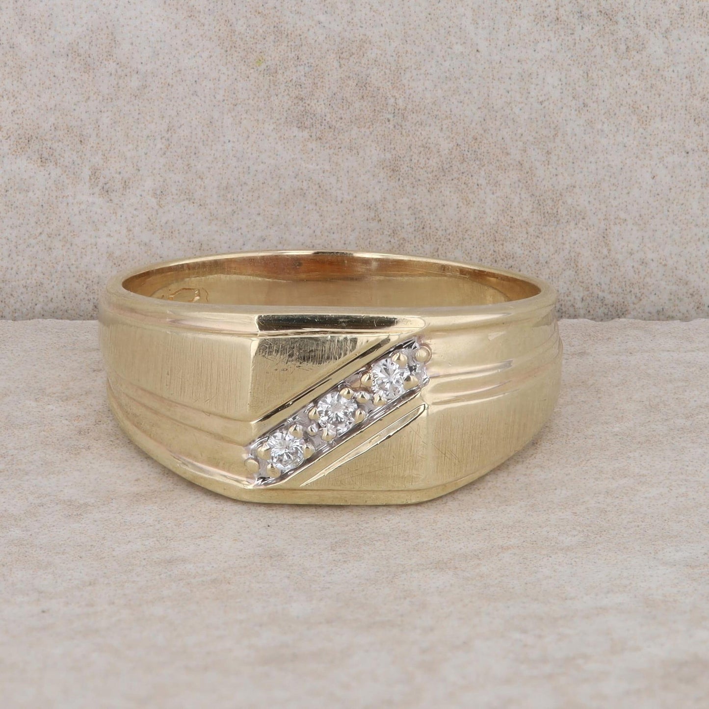 10k Yellow Gold 3 Diamond Square Men's Ring