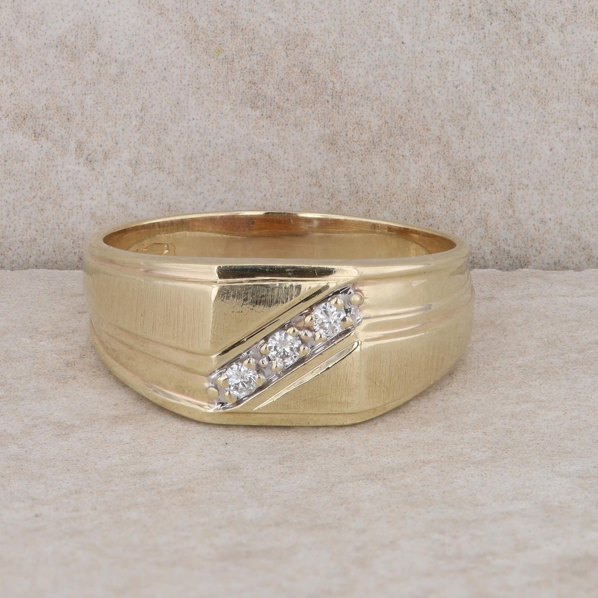 10k Yellow Gold 3 Diamond Square Men's Ring