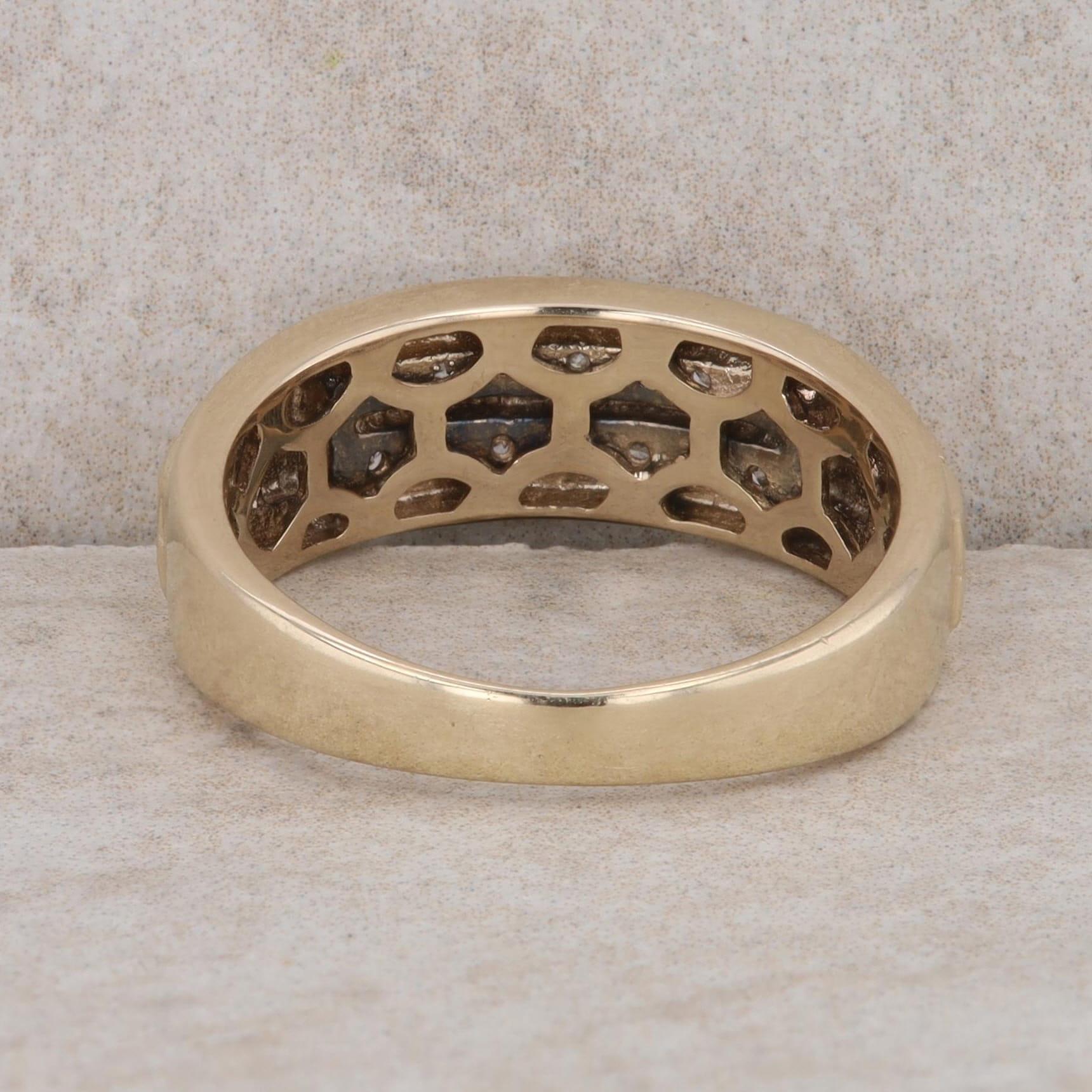 10k Yellow Gold Diamond Double Row Brick Style Men's Ring