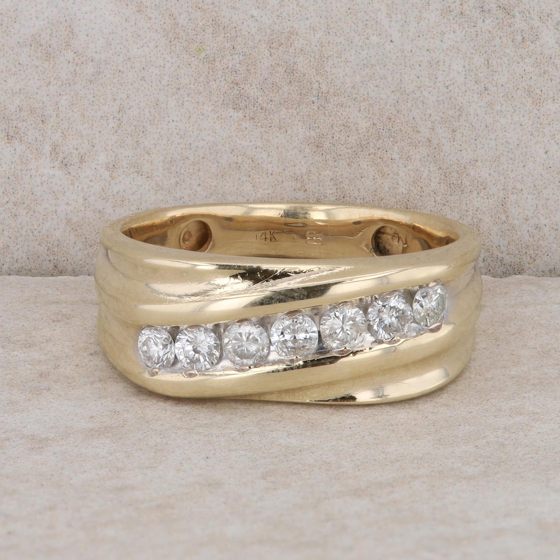 14k Yellow Gold Diamond Swirl Style Men's Ring