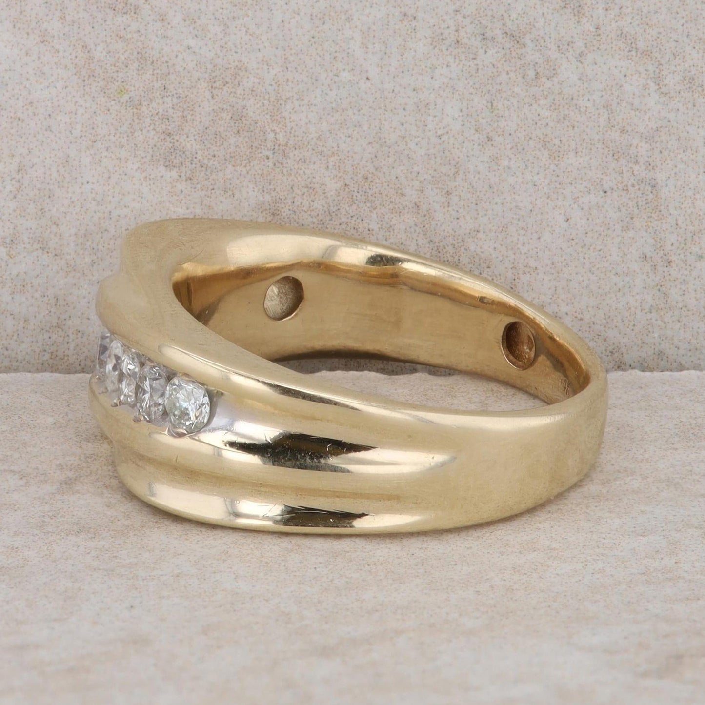 14k Yellow Gold Diamond Swirl Style Men's Ring