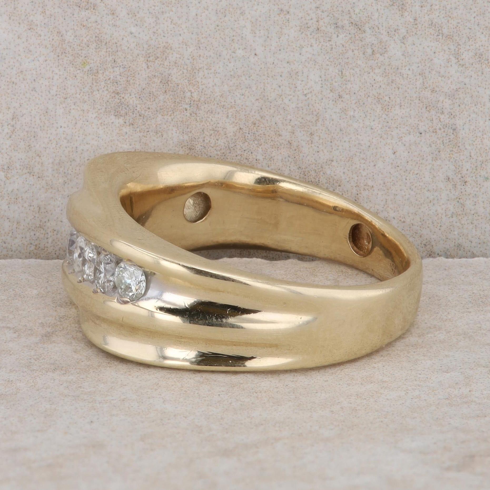 14k Yellow Gold Diamond Swirl Style Men's Ring