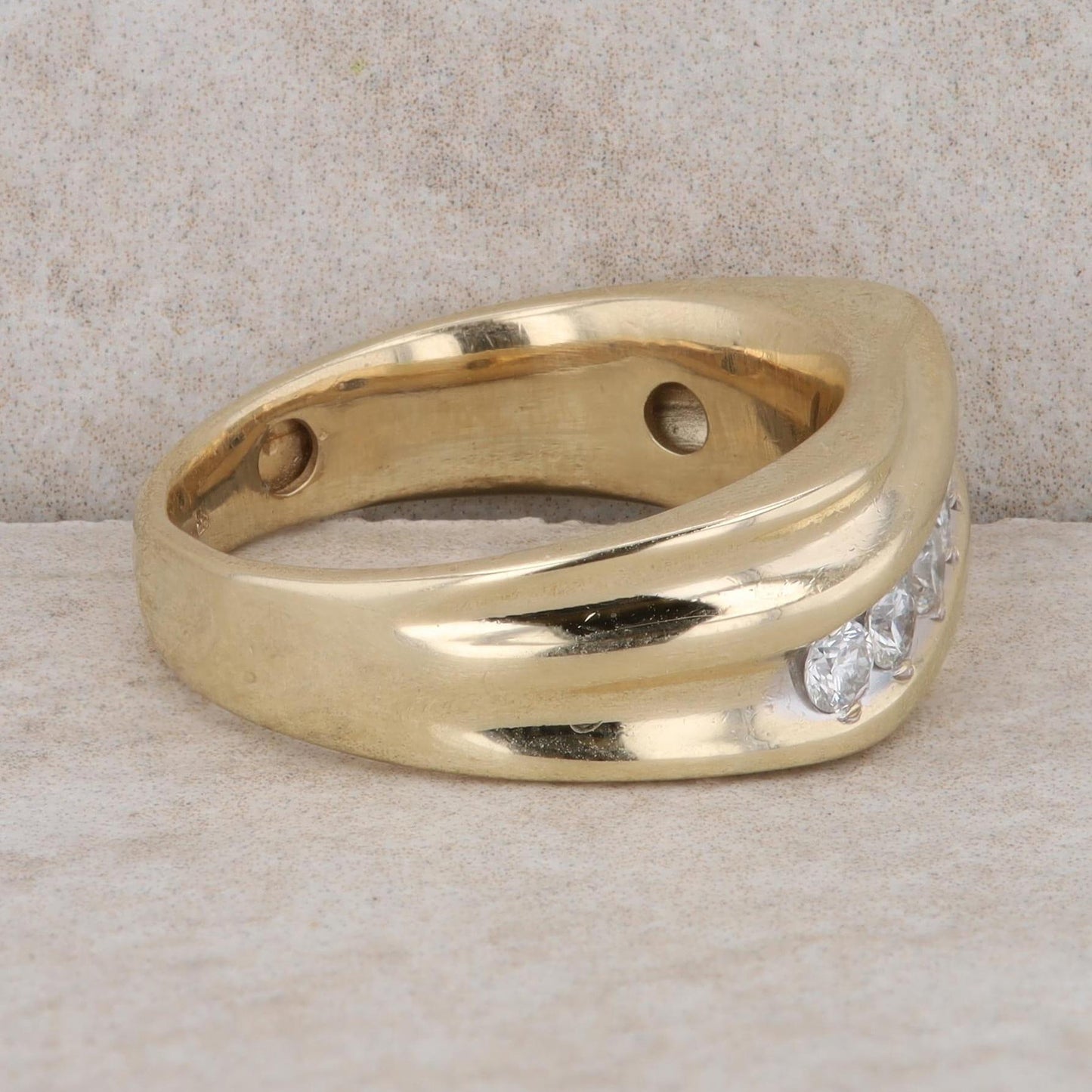 14k Yellow Gold Diamond Swirl Style Men's Ring