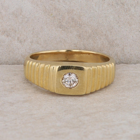 14k Yellow Gold Solitaire Diamond Step Style Men's Ring