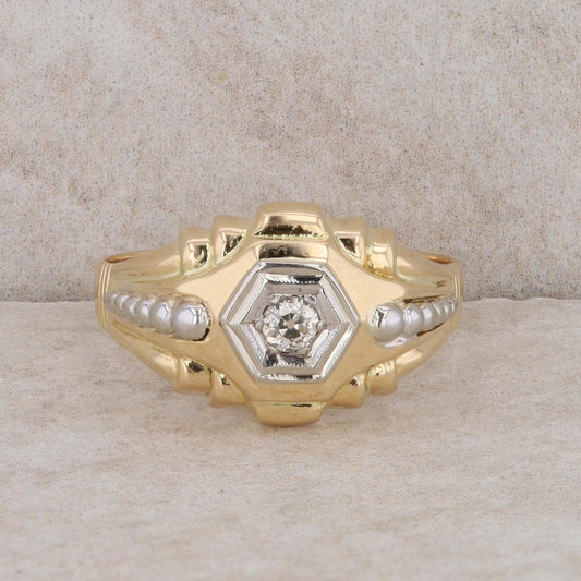 18k Two-Tone Gold Geometric Solitaire Diamond Men's Ring