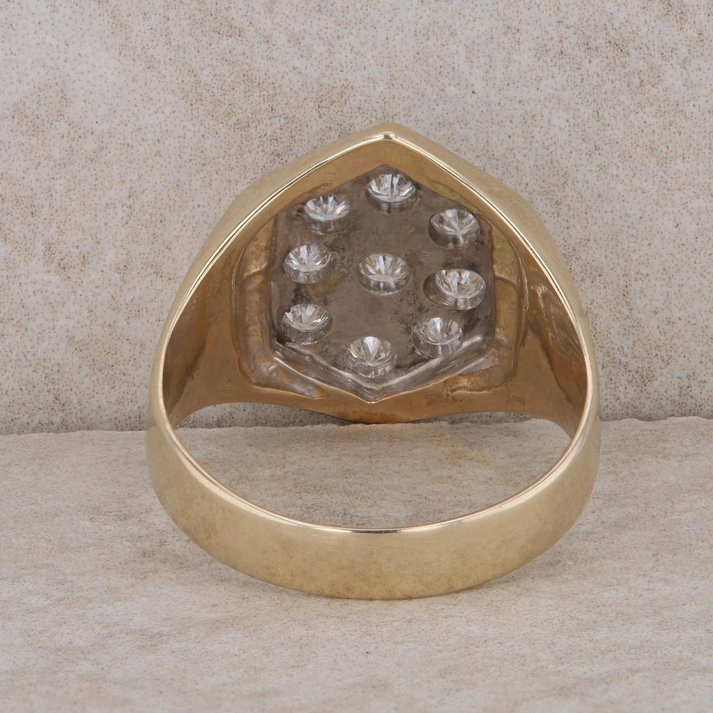 14k Yellow Gold Two-Tone Hexagon Diamond Men's Ring