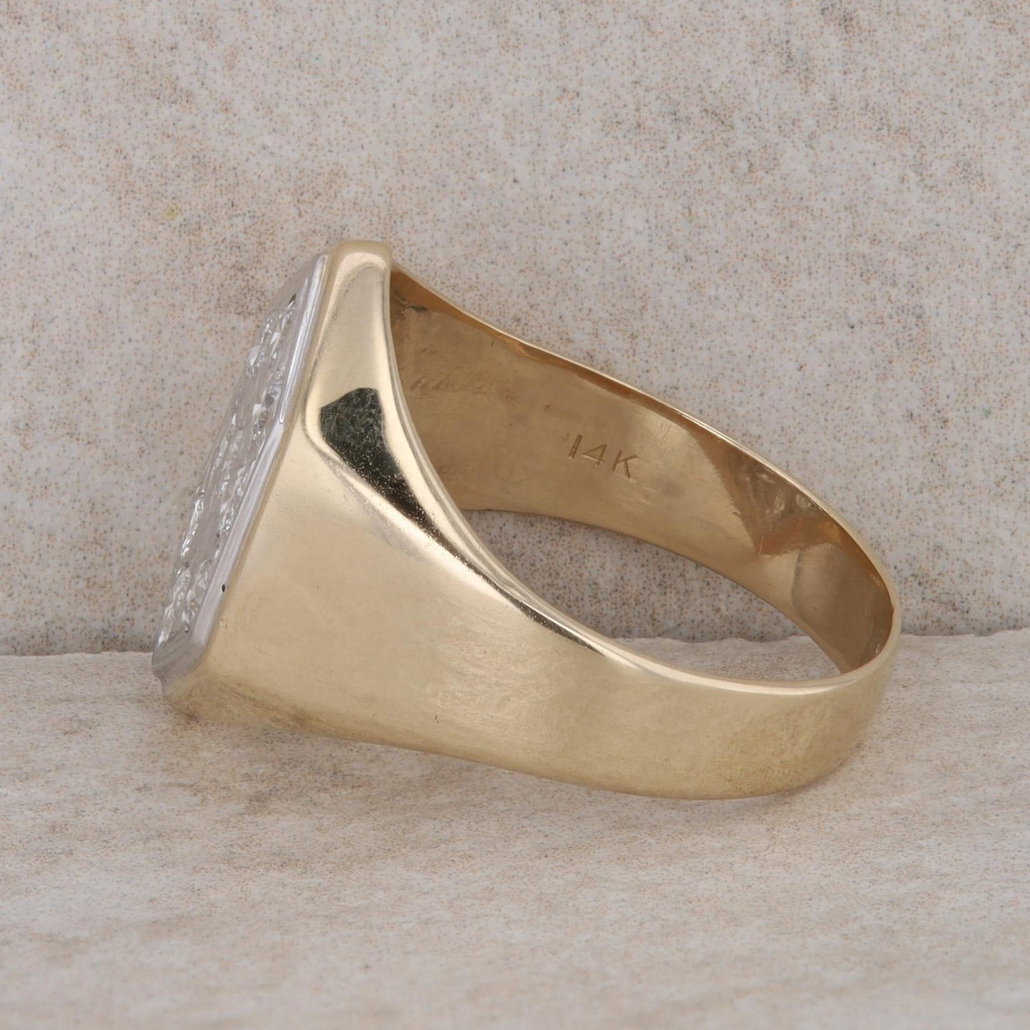 14k Yellow Gold Two-Tone Hexagon Diamond Men's Ring