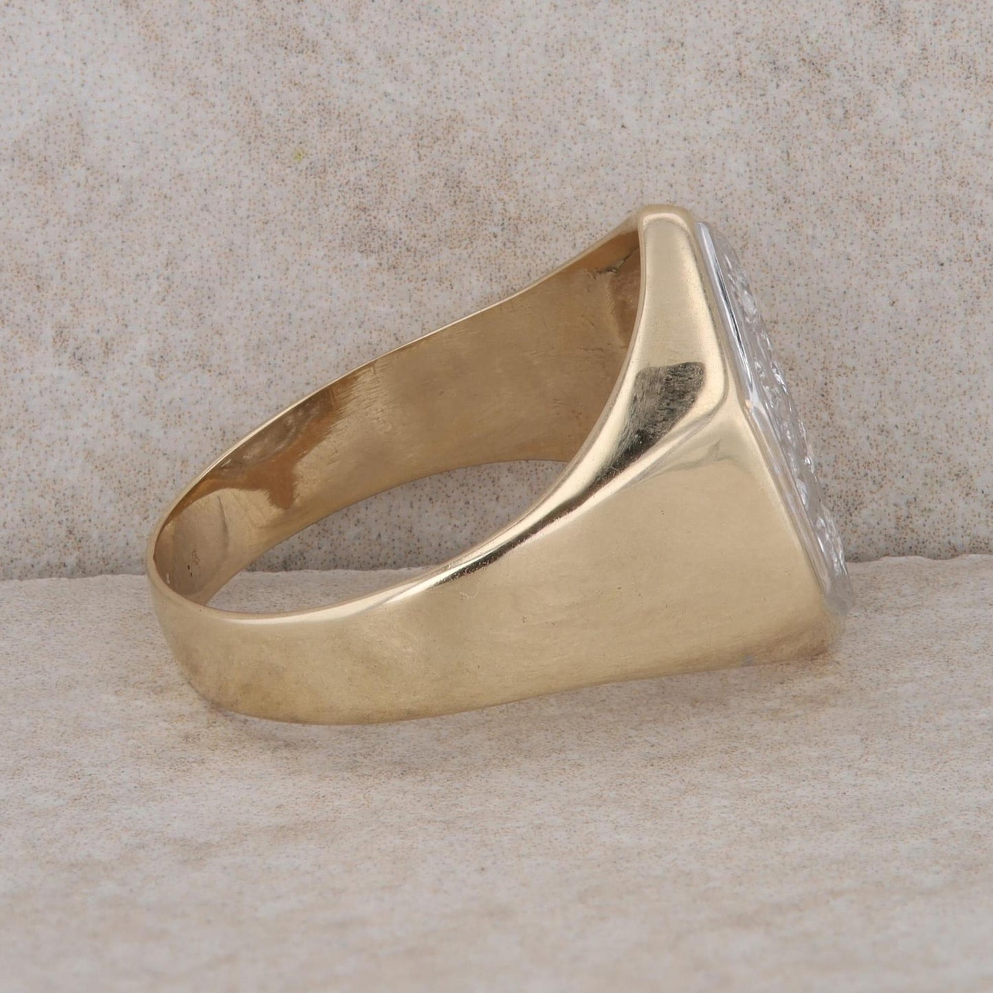 14k Yellow Gold Two-Tone Hexagon Diamond Men's Ring