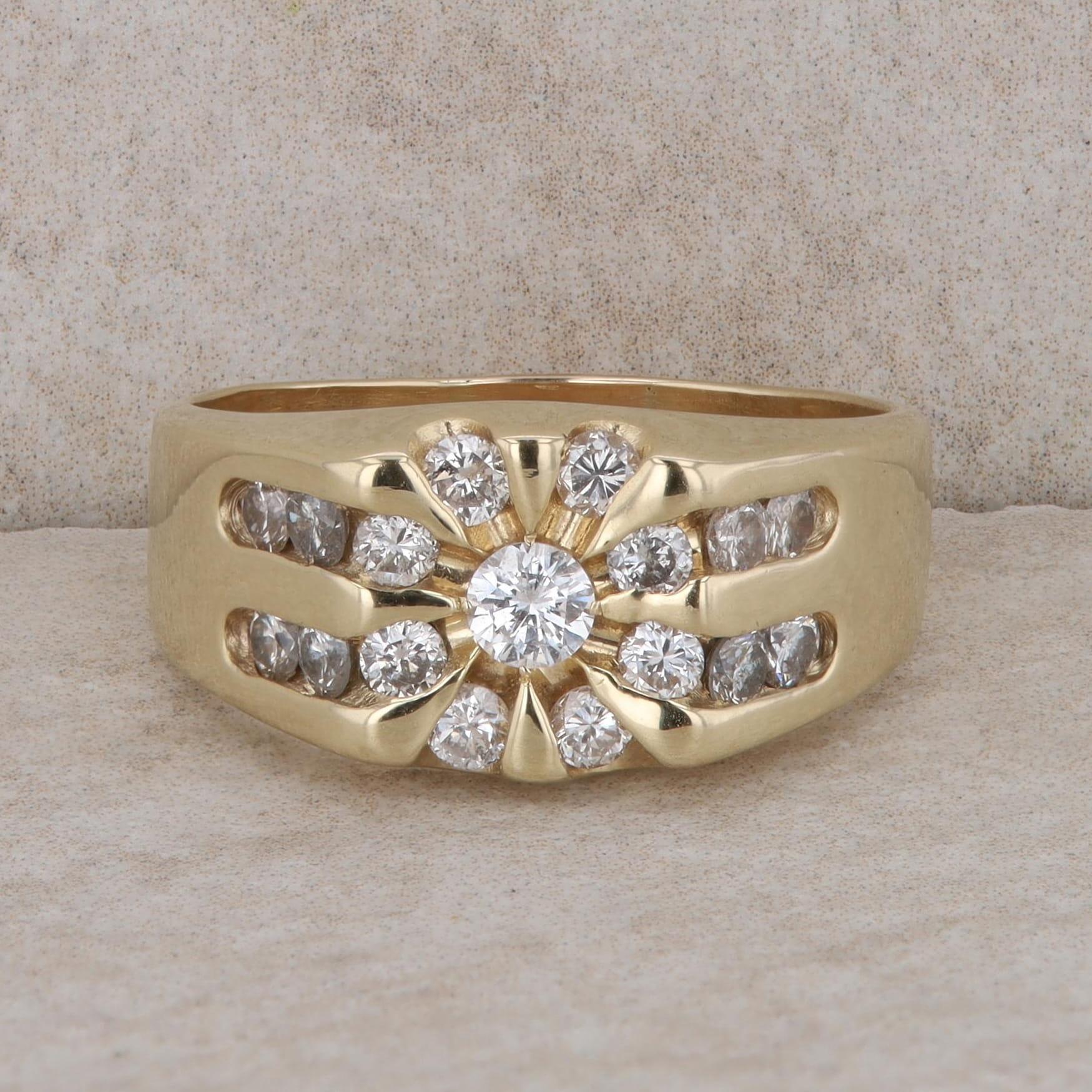 14k Yellow Gold Starburst Diamond Men's Ring