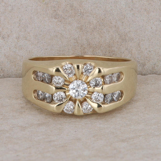 14k Yellow Gold Starburst Diamond Men's Ring