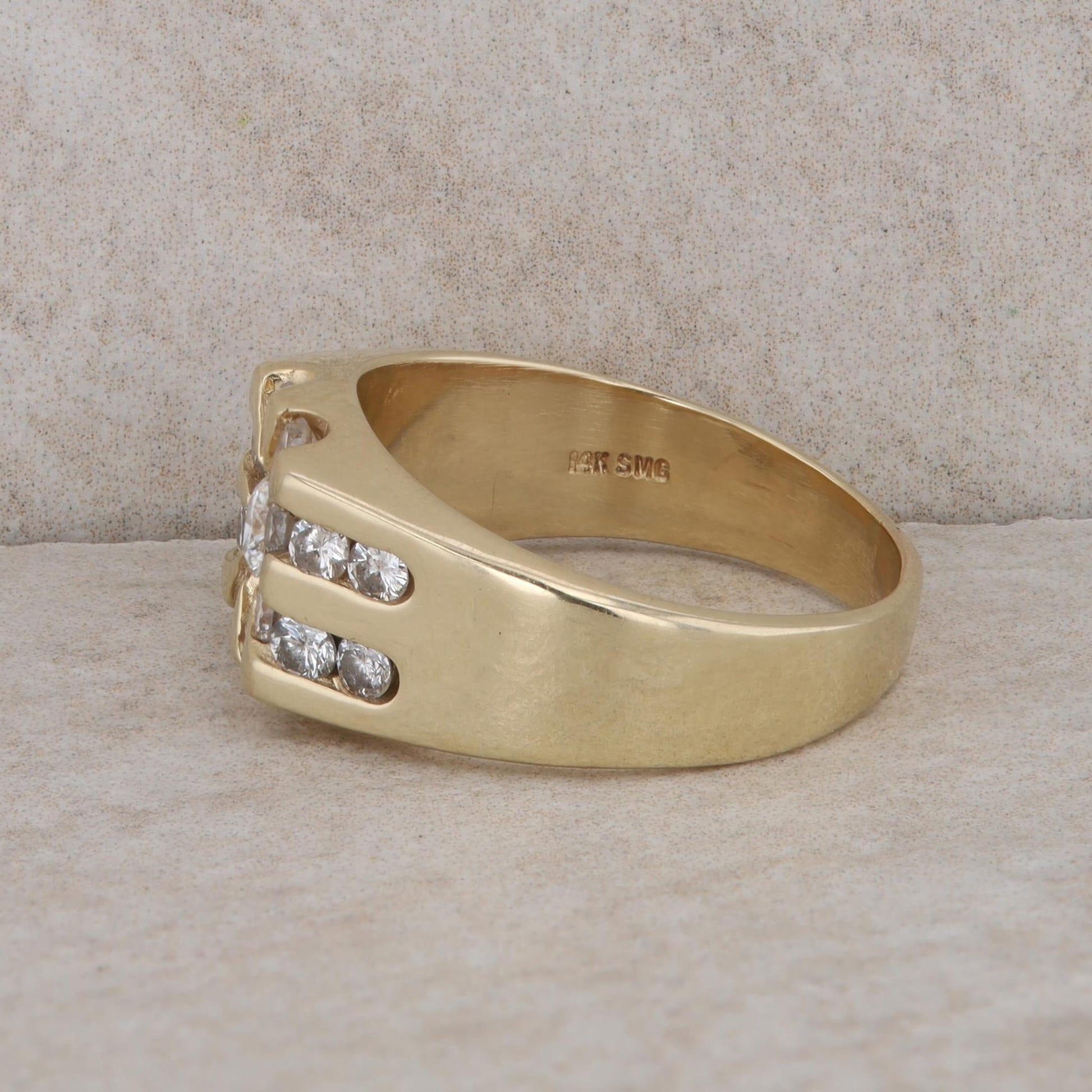 14k Yellow Gold Starburst Diamond Men's Ring