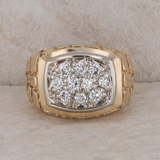 14k Yellow Gold Diamond Nugget Style Men's Ring