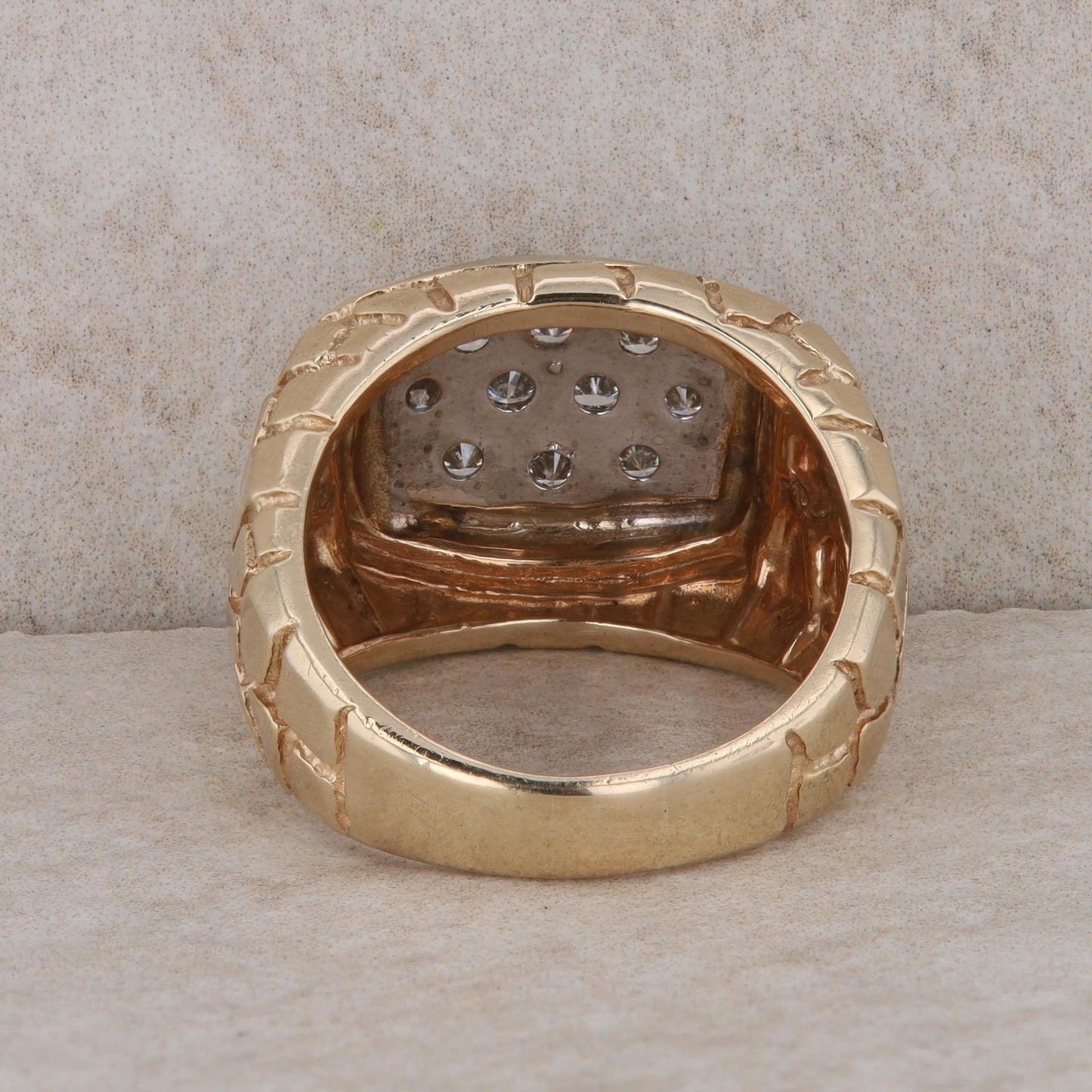 14k Yellow Gold Diamond Nugget Style Men's Ring