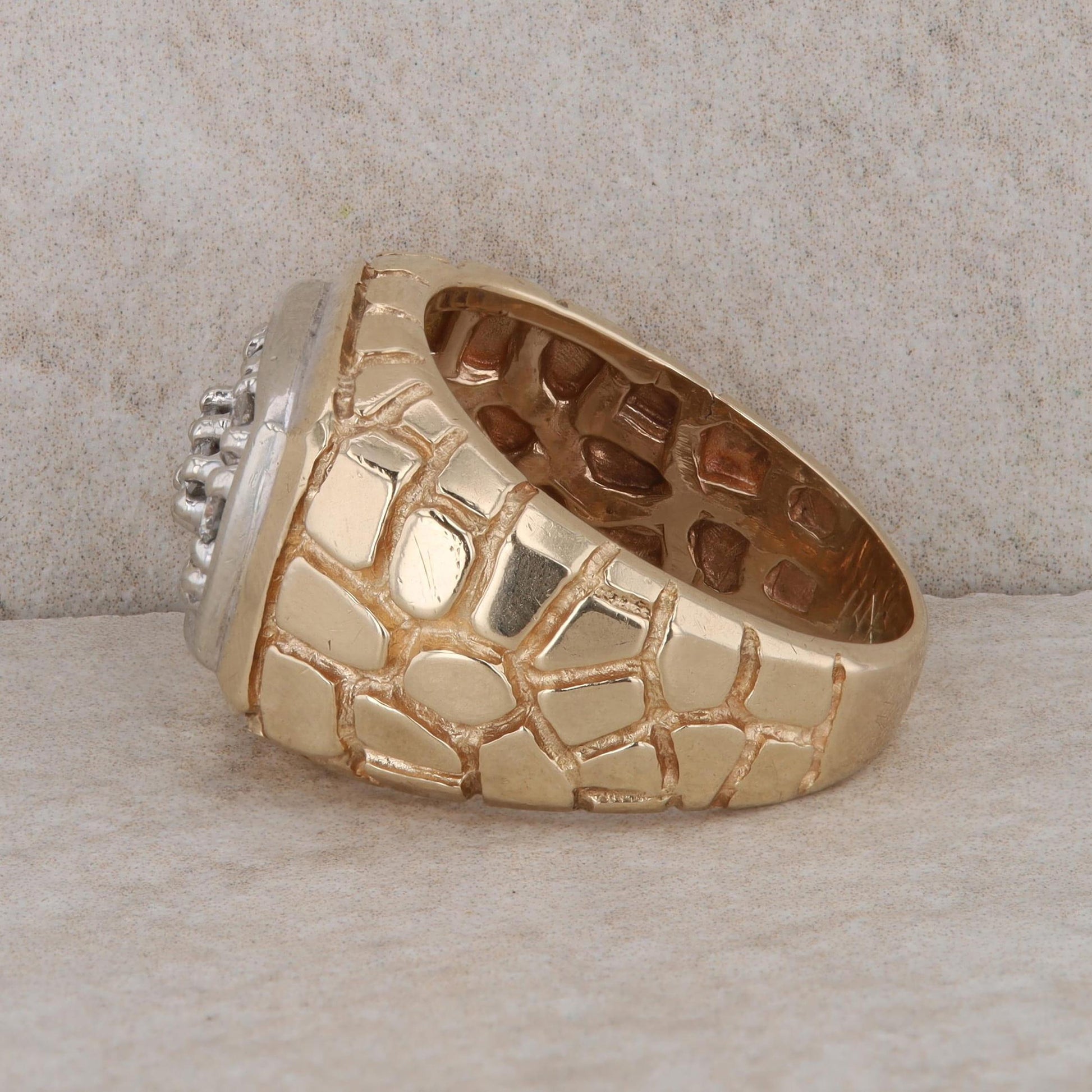 14k Yellow Gold Diamond Nugget Style Men's Ring