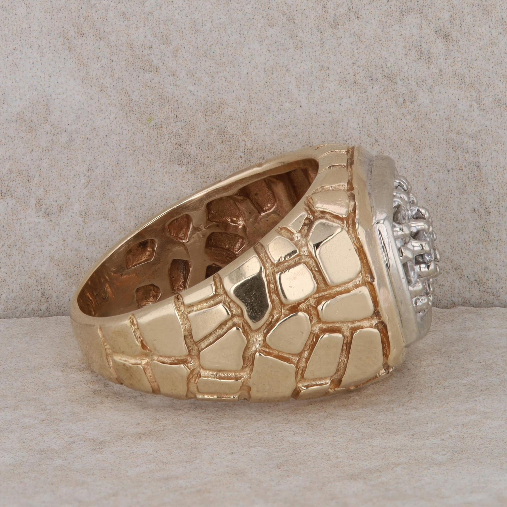 14k Yellow Gold Diamond Nugget Style Men's Ring