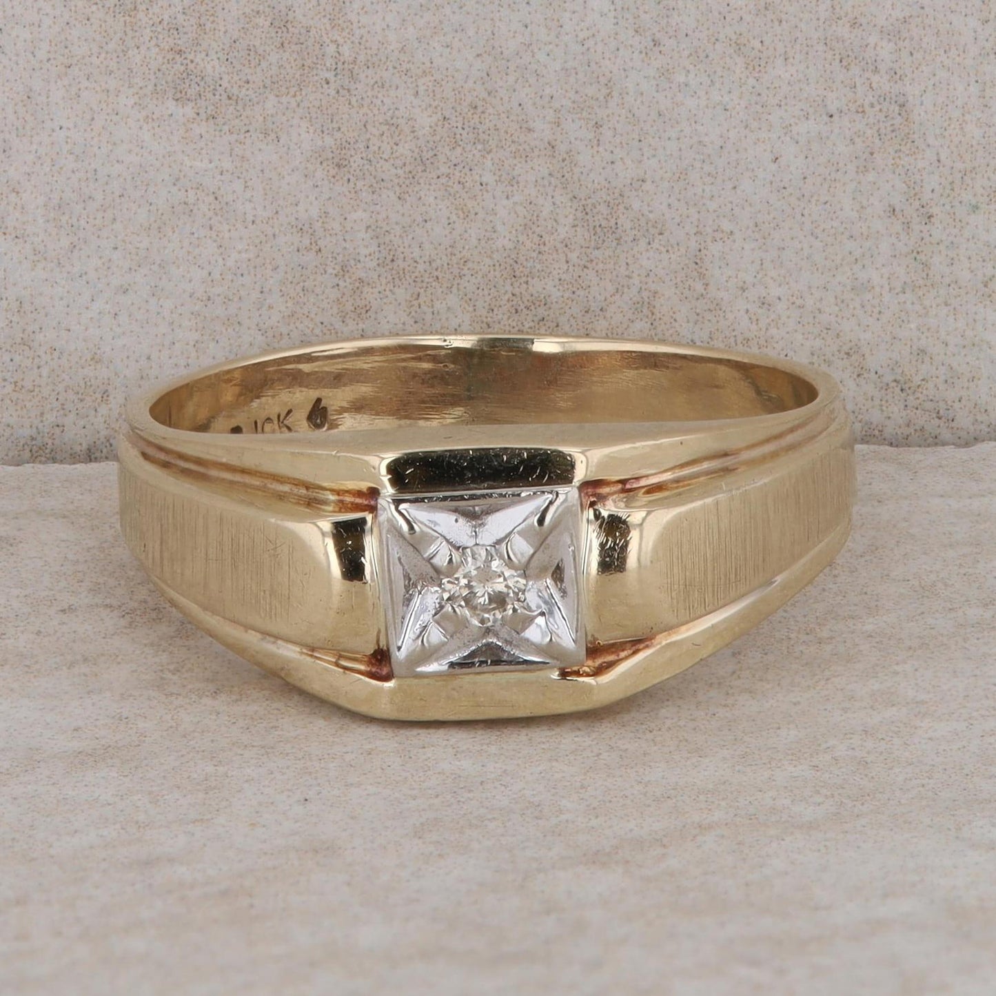 10k Two-Tone Gold Diamond Square Head Men's Ring