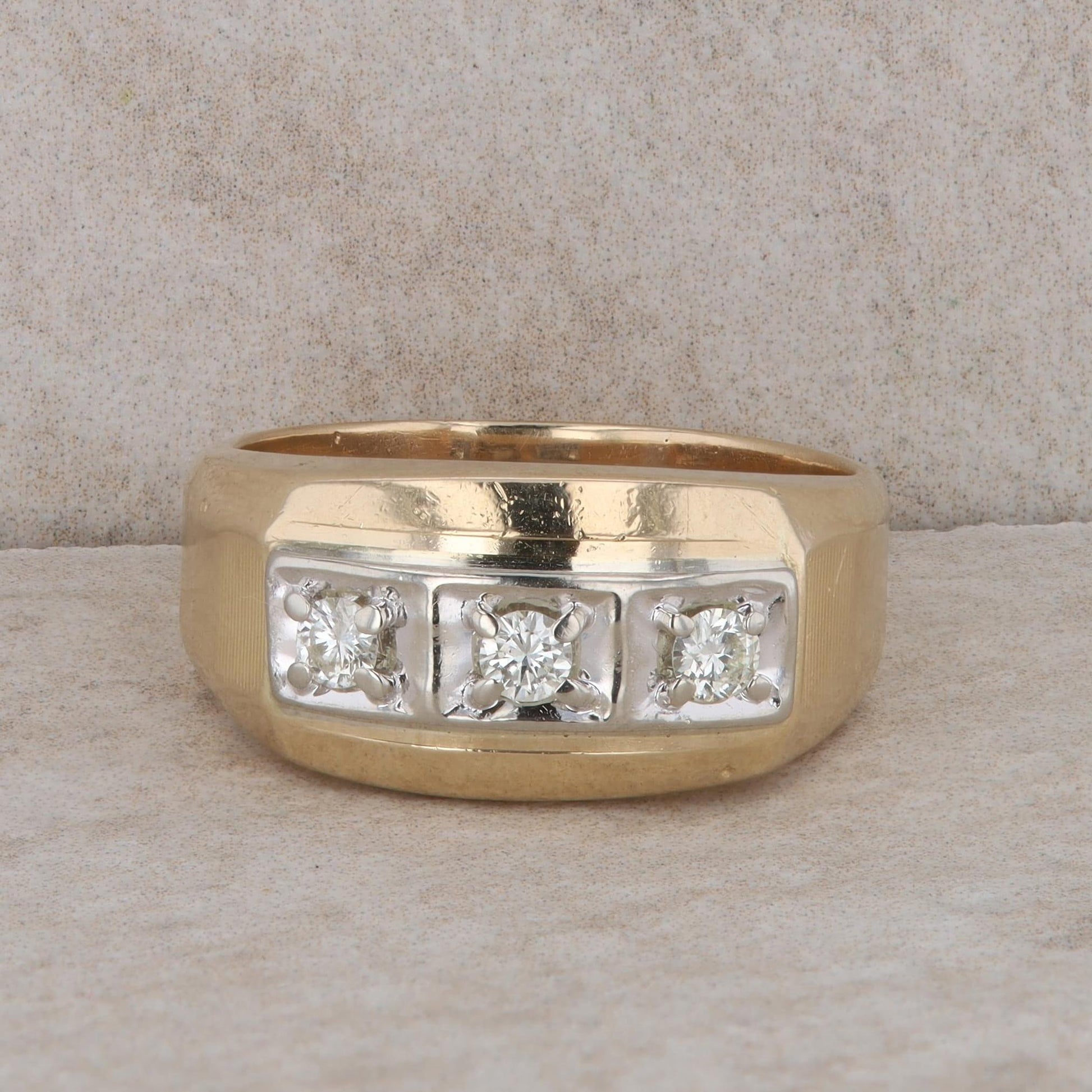 14k Two-Tone 3 Diamond Square Set Men's Ring