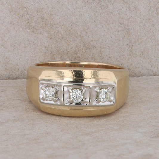 14k Two-Tone 3 Diamond Square Set Men's Ring