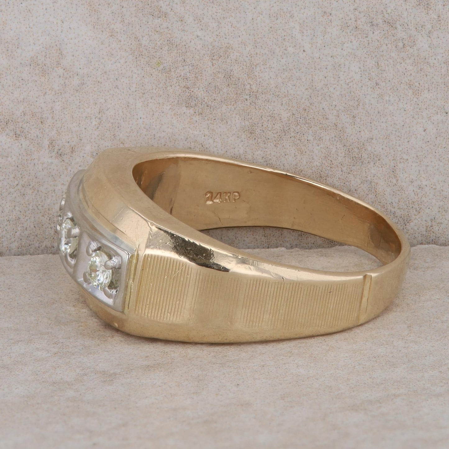 14k Two-Tone 3 Diamond Square Set Men's Ring