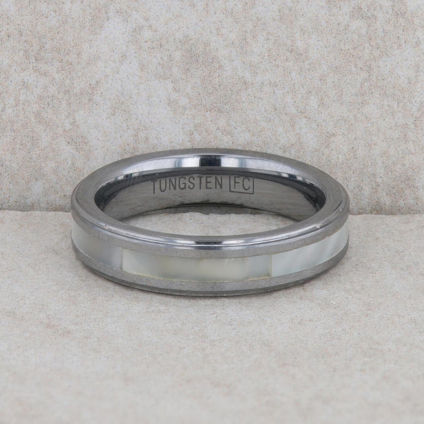 Men's Tungsten Beveled Edge Band with Mother of Pearl Inlay