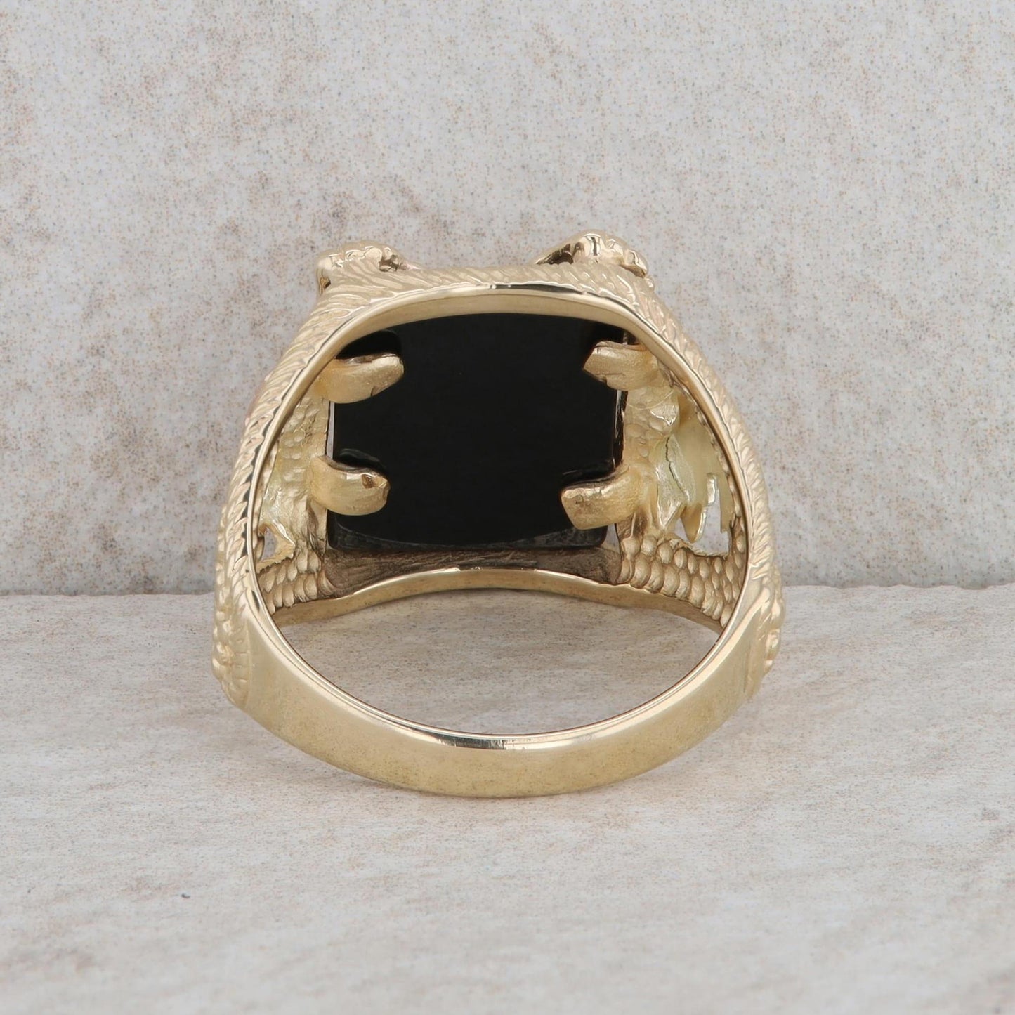 10k Yellow and Rose Gold Bird/Leaf with Onyx Men's Ring