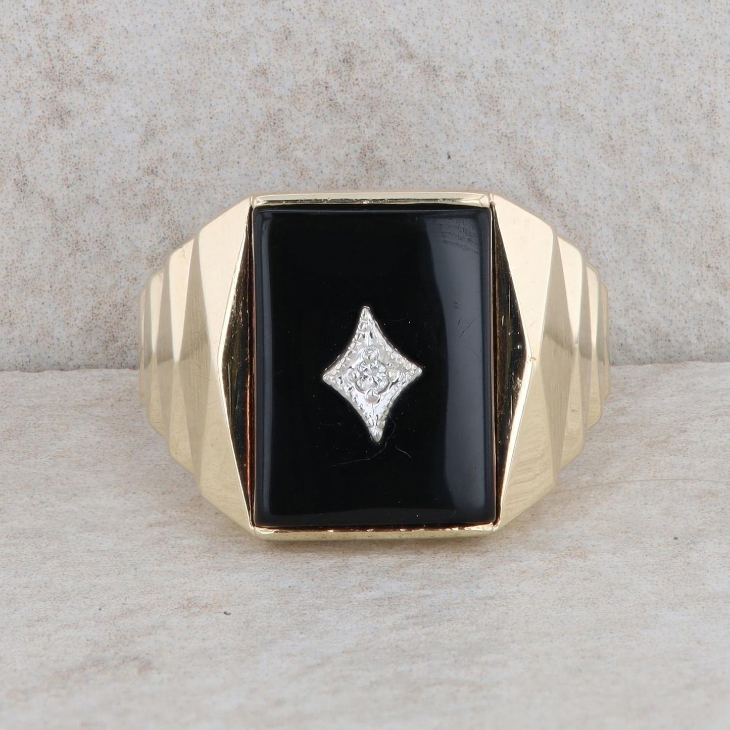 10k Yellow Gold Men's Onyx and Diamond Ring