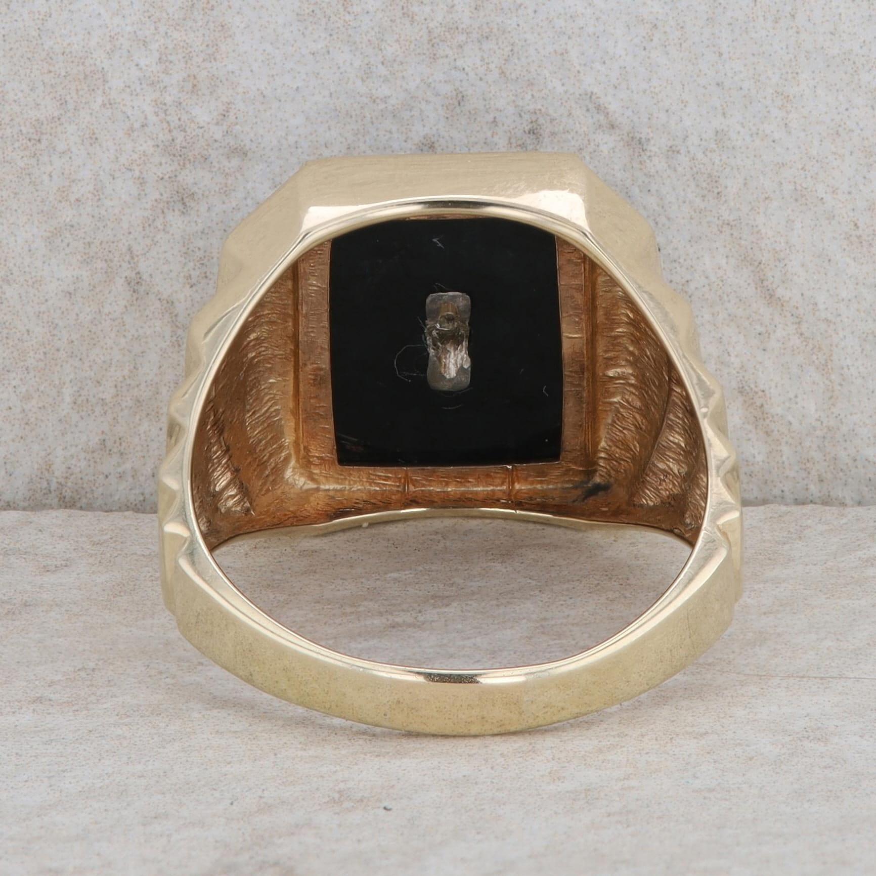 10k Yellow Gold Men's Onyx and Diamond Ring