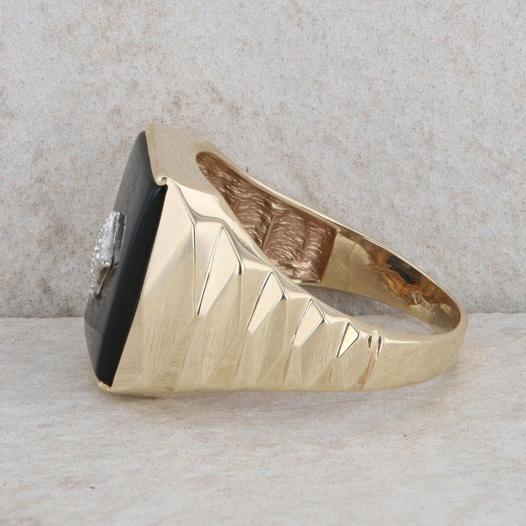 10k Yellow Gold Men's Onyx and Diamond Ring