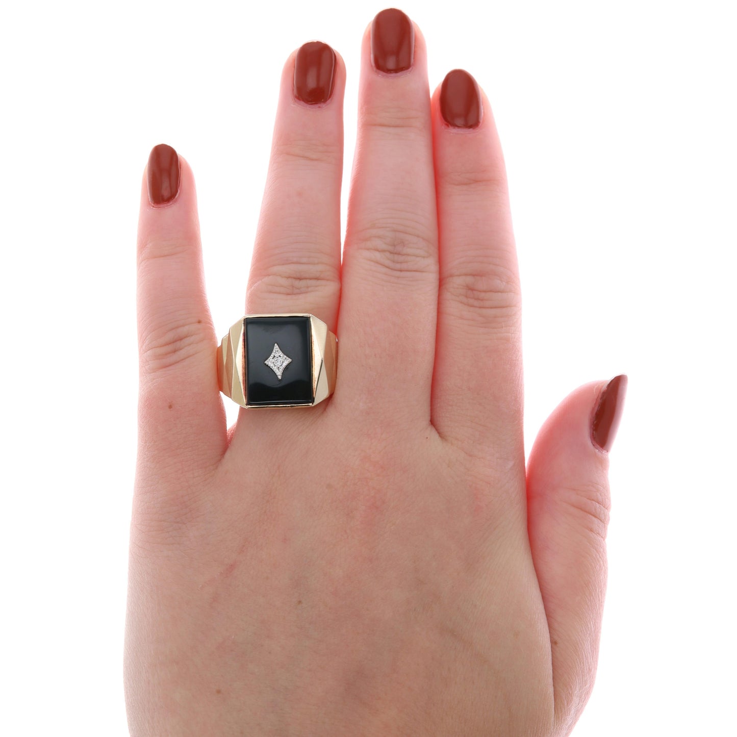 10k Yellow Gold Men's Onyx and Diamond Ring