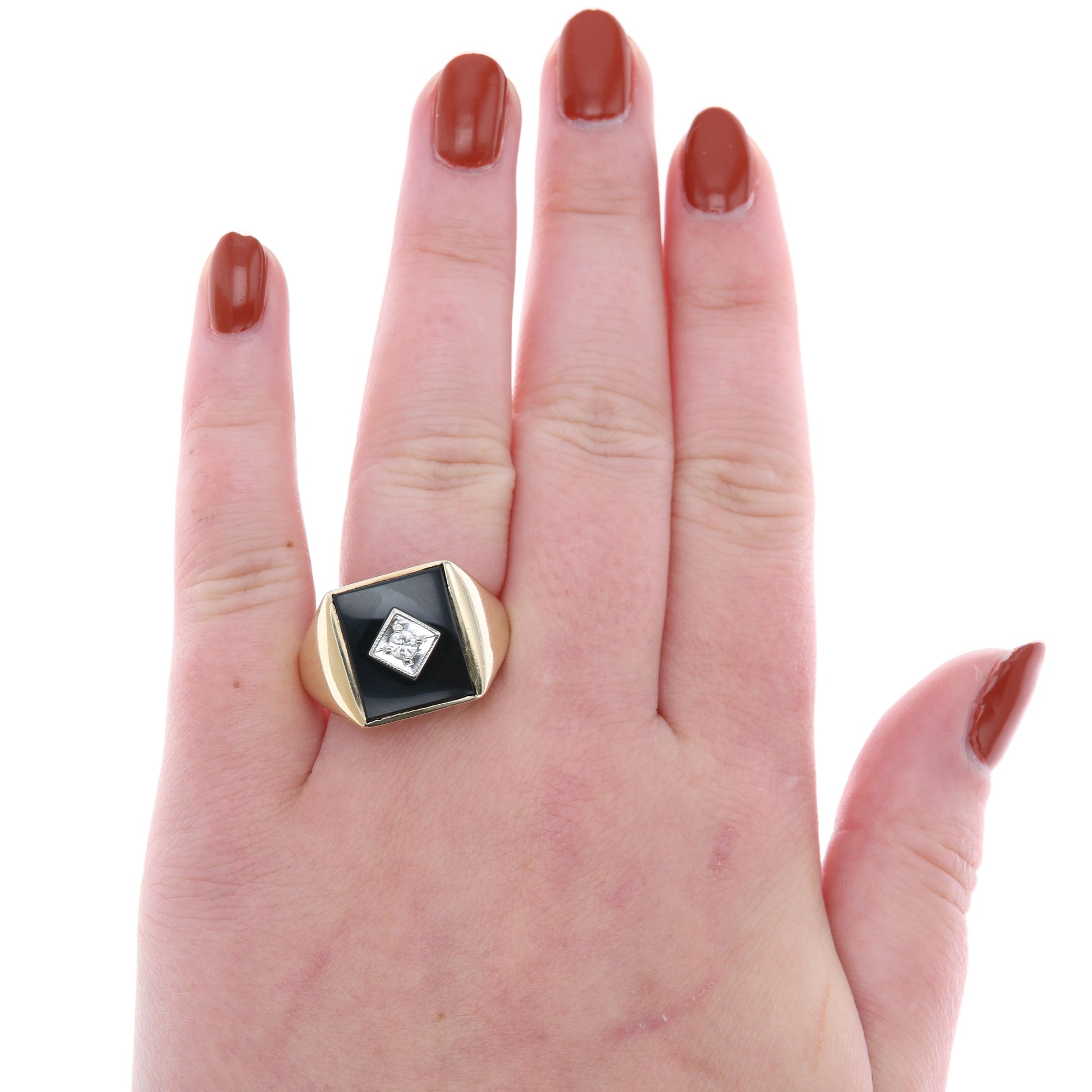 10k Yellow Gold Men's Onyx and Diamond Ring