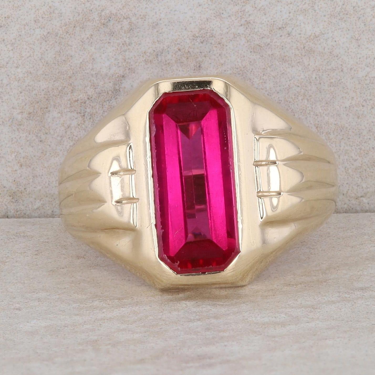 10k Yellow Gold Men's Ring Synthetic Ruby Ring