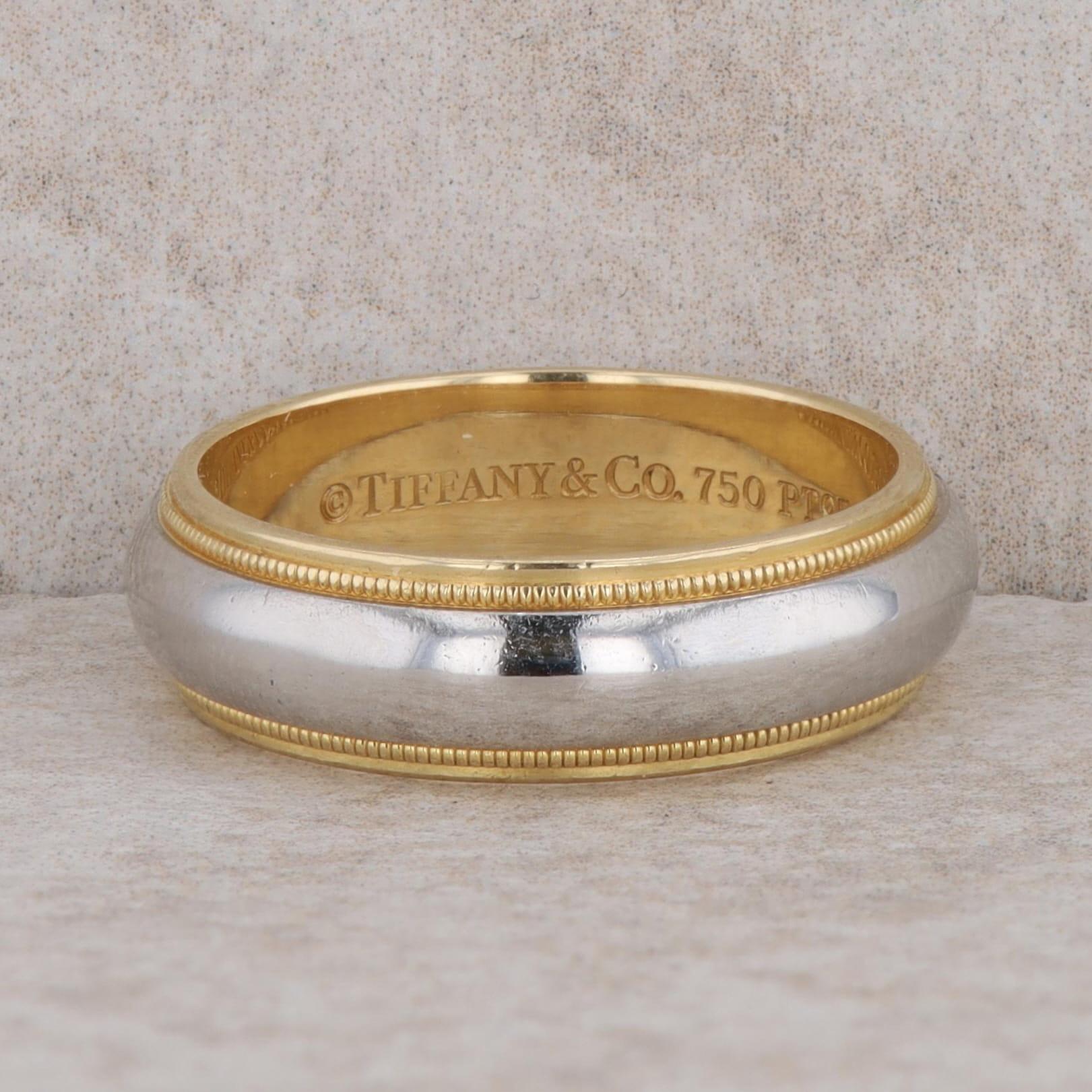 Tiffany & Co. 18k Yellow Gold & Platinum Milgrain Edge Men's Wedding Band