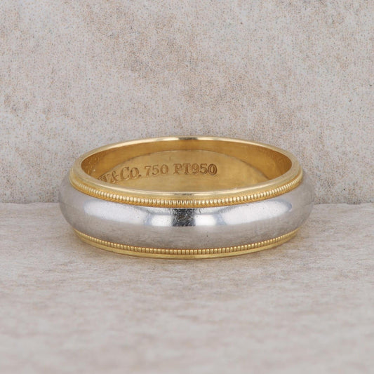 Tiffany & Co. 18k Yellow Gold & Platinum Milgrain Edge Men's Wedding Band