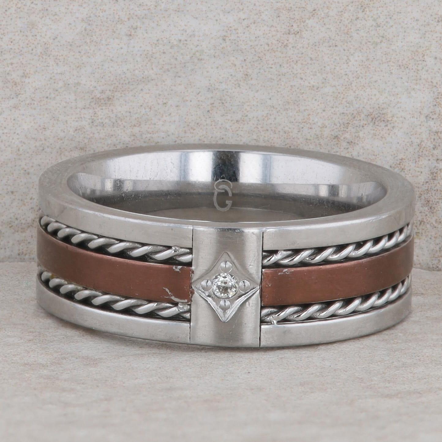 Stainless Steel Copper Color 3 Row Rope Twist Men's Band