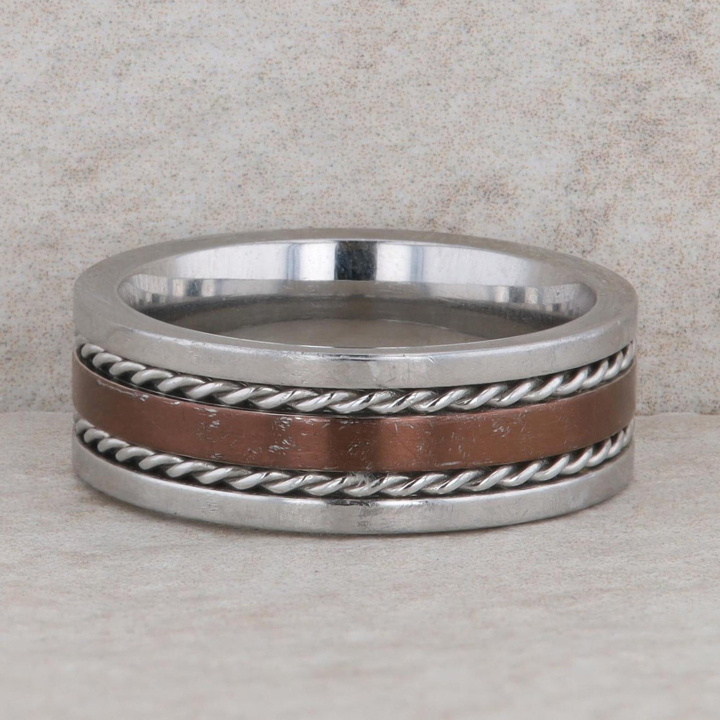 Stainless Steel Copper Color 3 Row Rope Twist Men's Band
