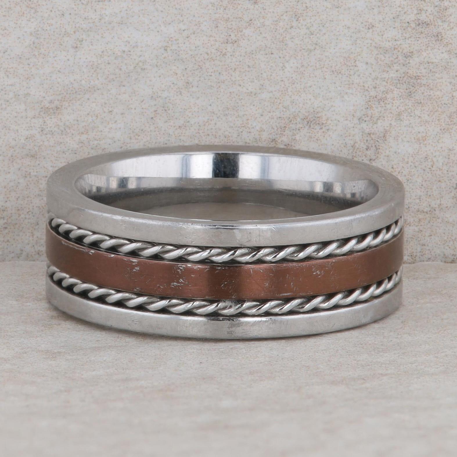 Stainless Steel Copper Color 3 Row Rope Twist Men's Band