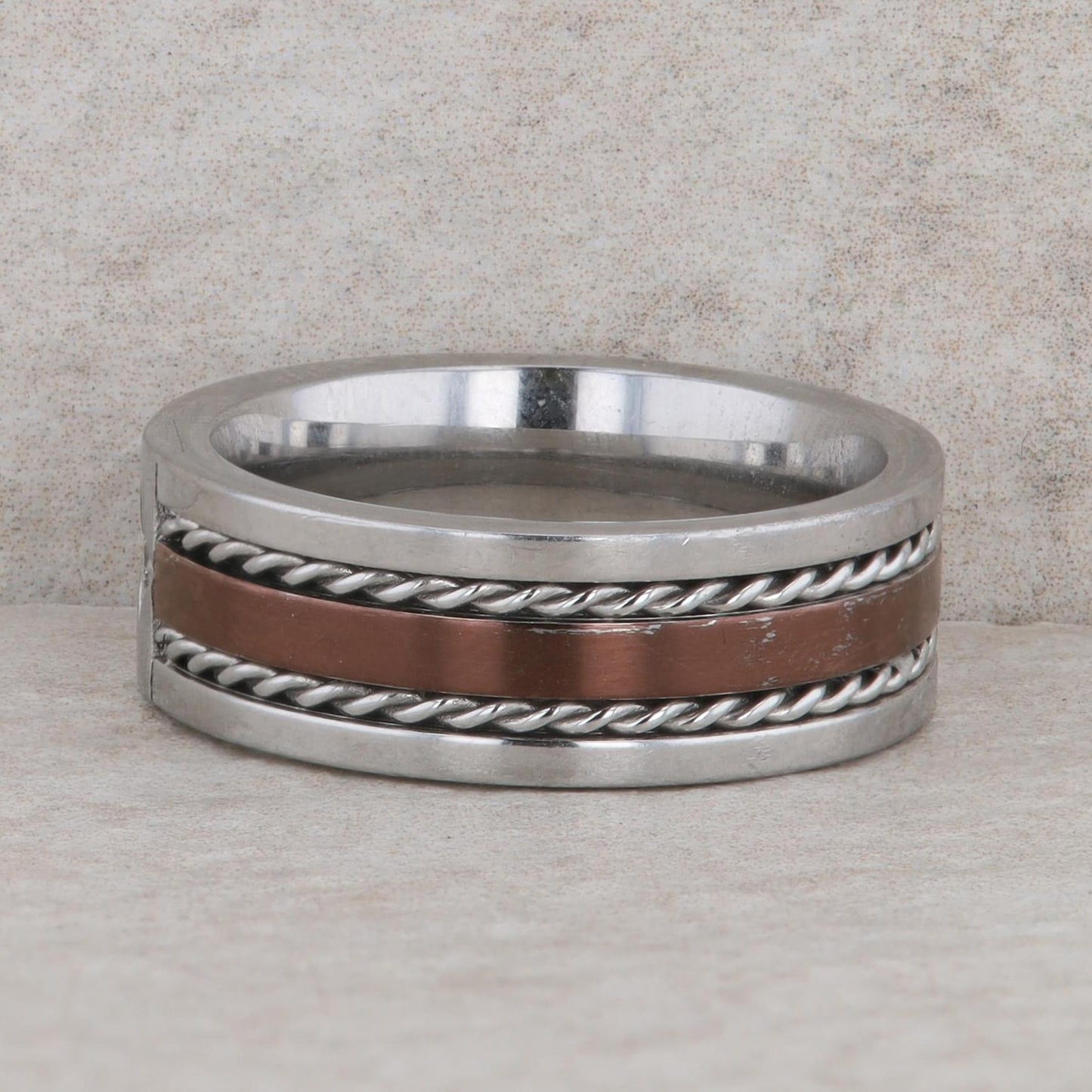 Stainless Steel Copper Color 3 Row Rope Twist Men's Band