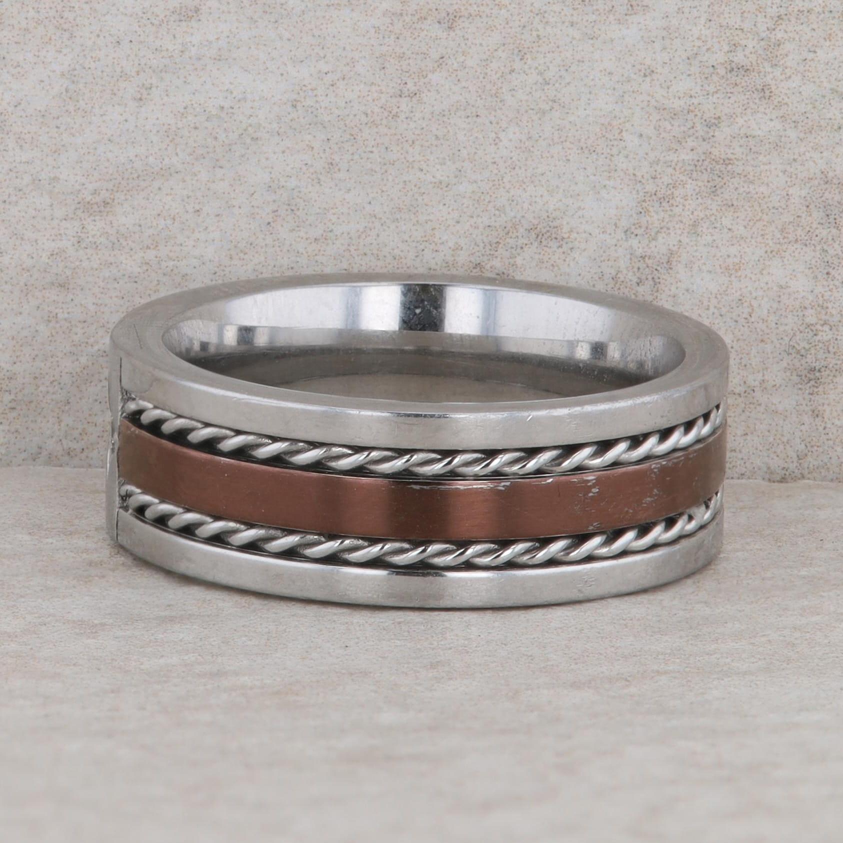 Stainless Steel Copper Color 3 Row Rope Twist Men's Band