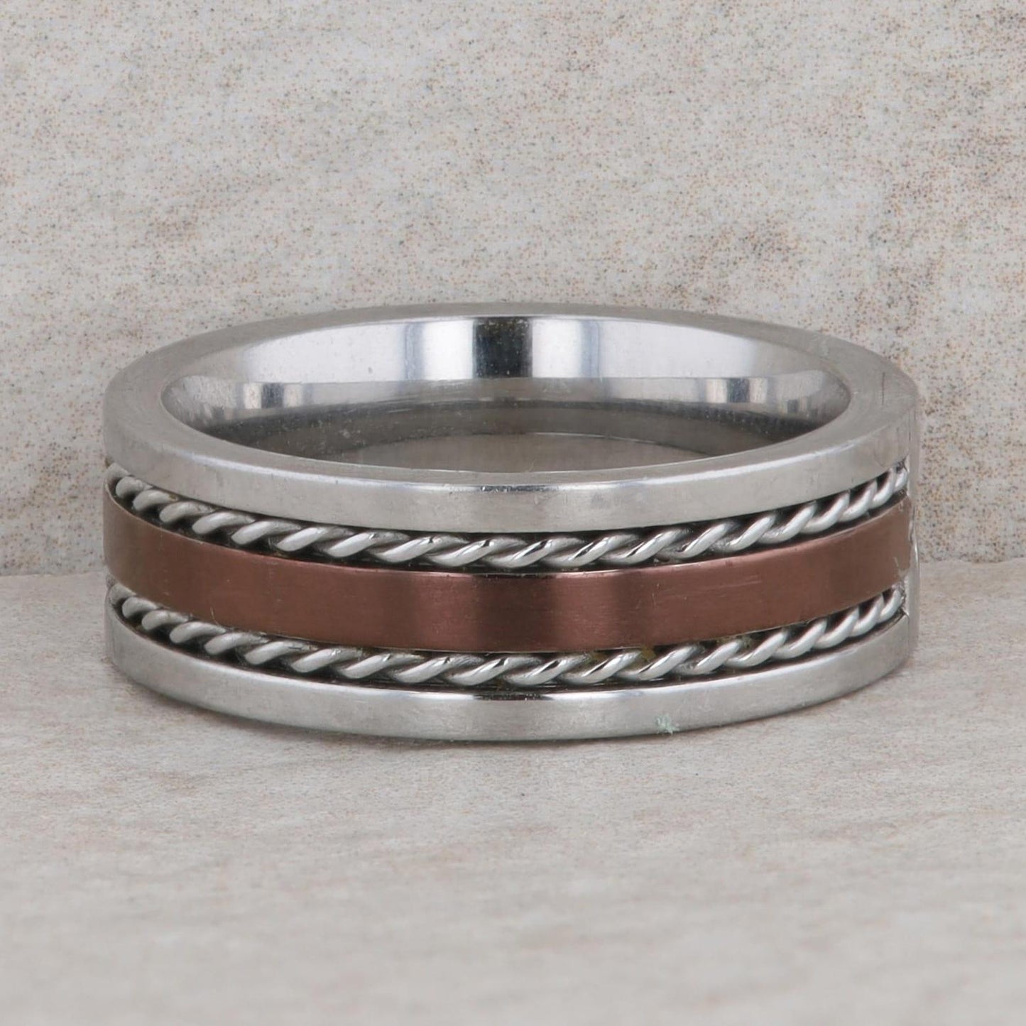 Stainless Steel Copper Color 3 Row Rope Twist Men's Band