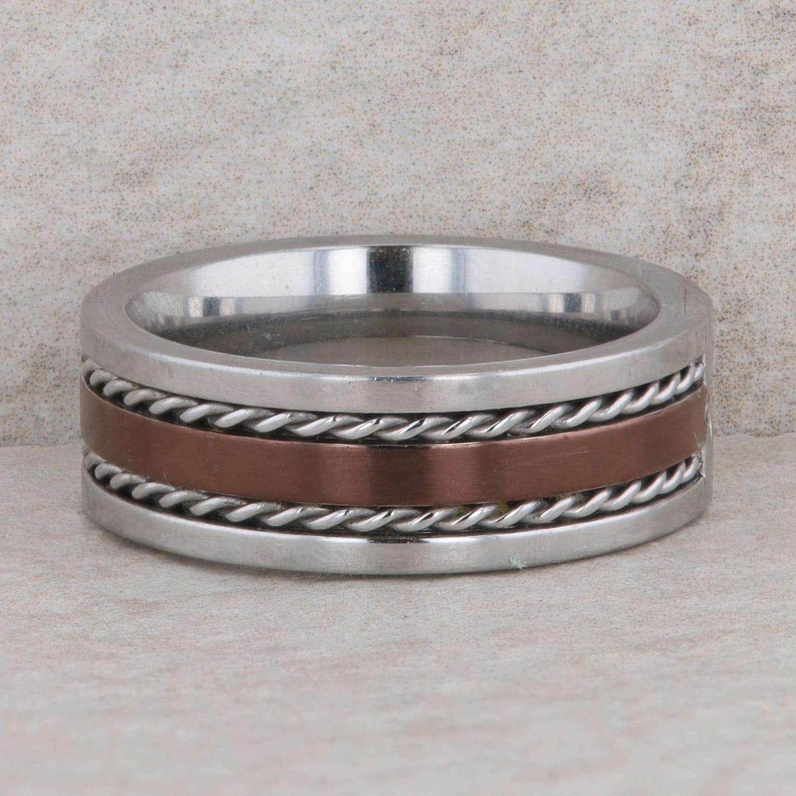 Stainless Steel Copper Color 3 Row Rope Twist Men's Band