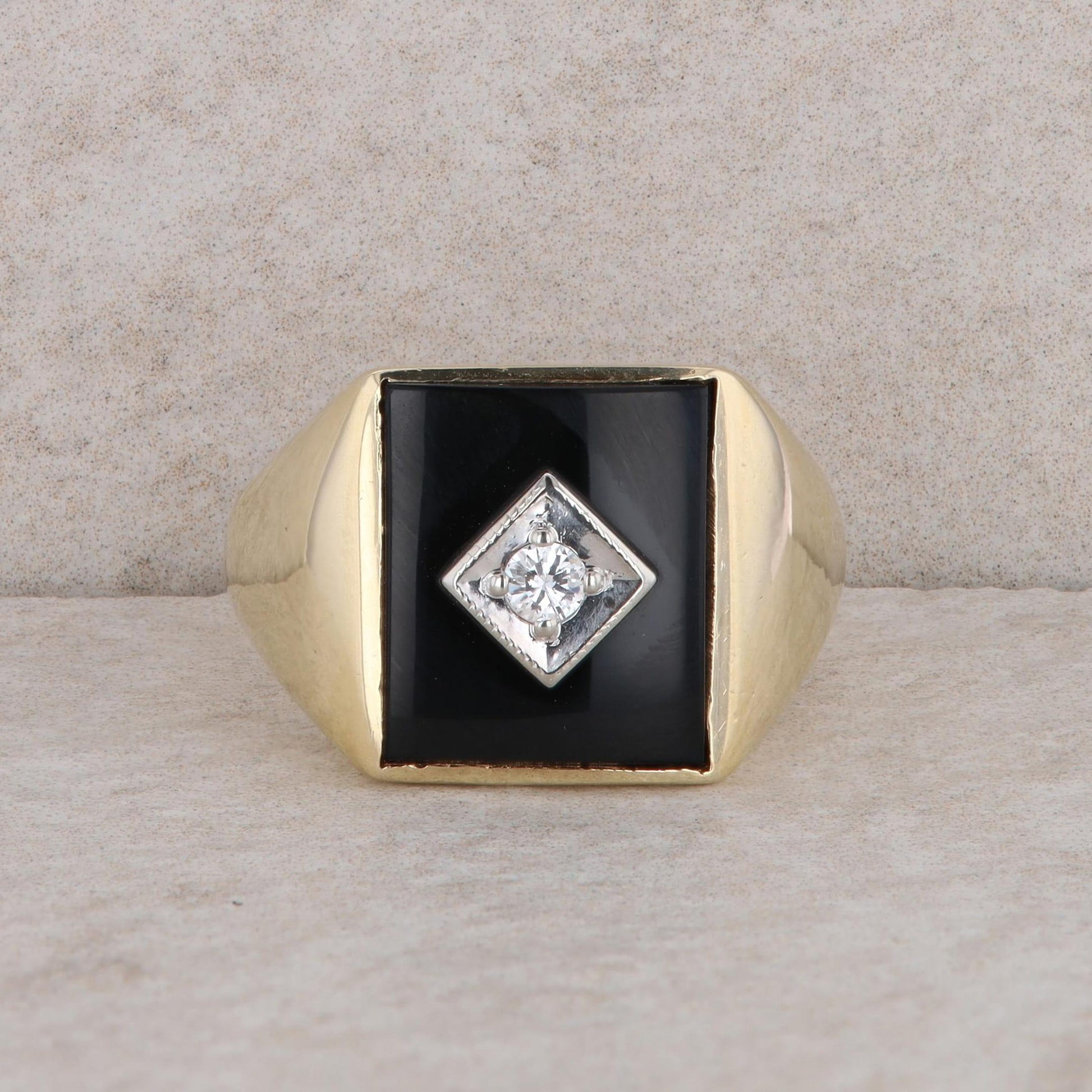 10k Yellow Gold Men's Onyx and Diamond Ring