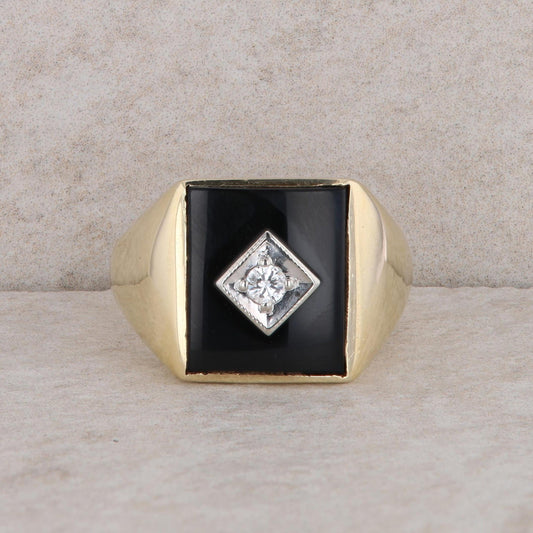 10k Yellow Gold Men's Onyx and Diamond Ring