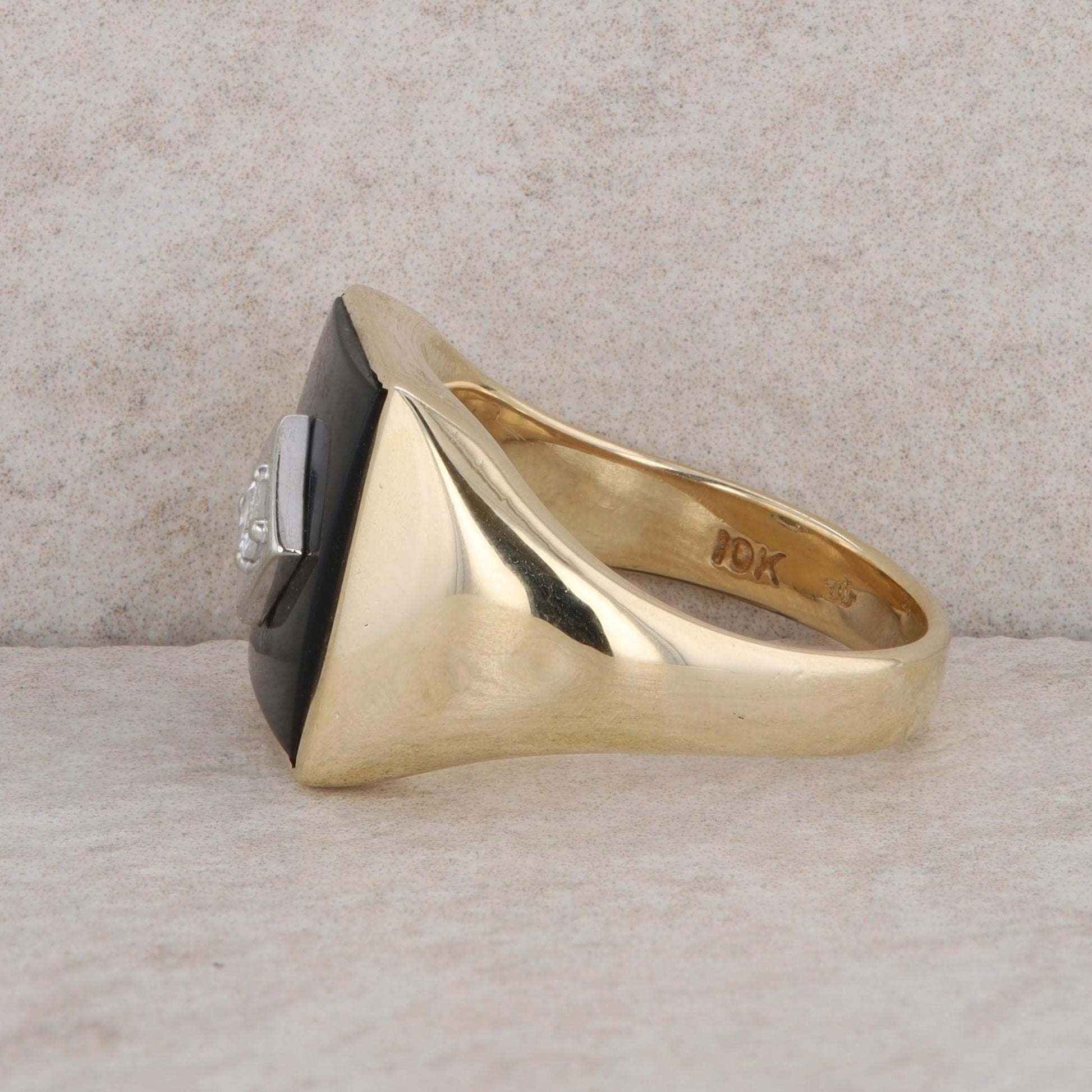 10k Yellow Gold Men's Onyx and Diamond Ring