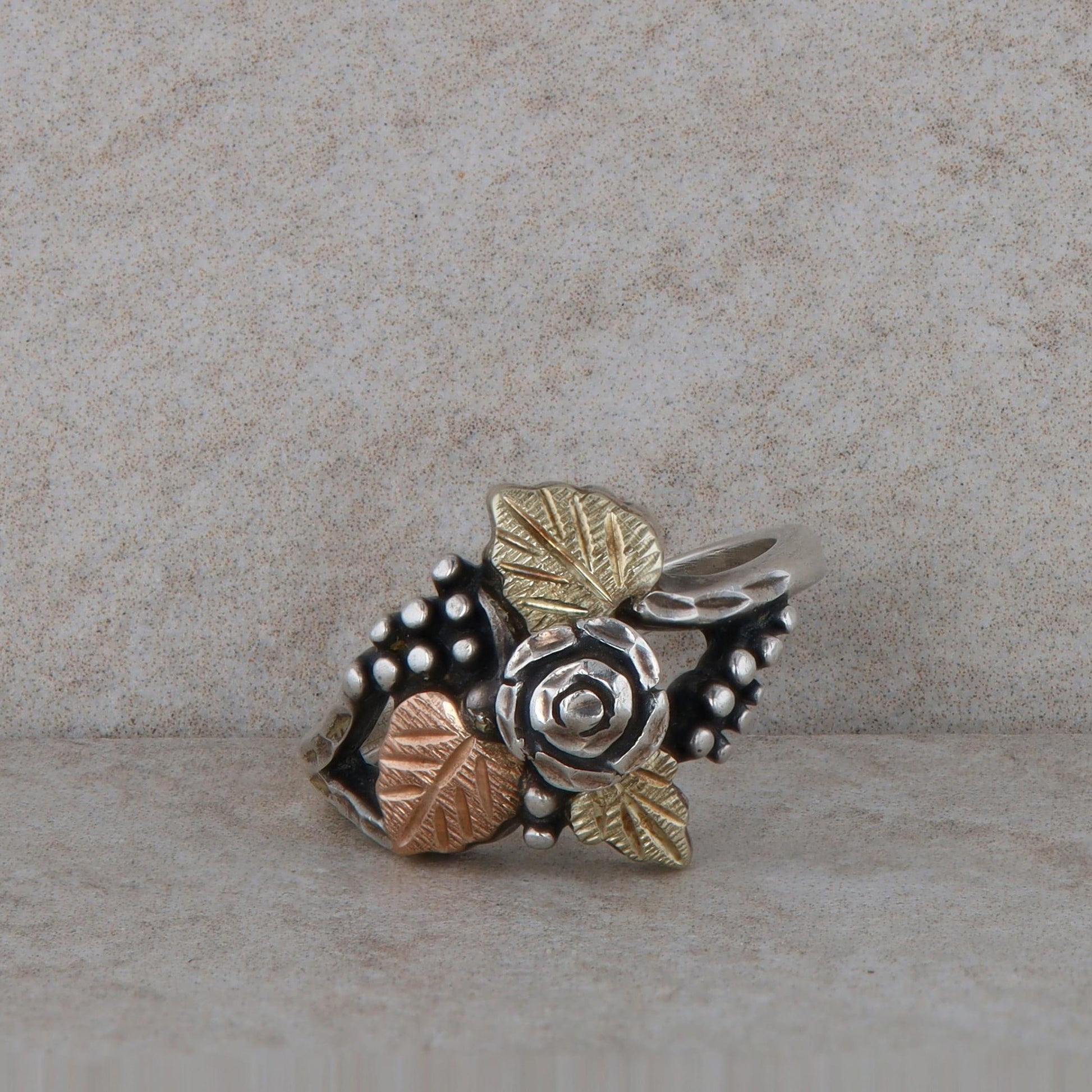 Sterling Silver & 12k Rose with Yellow Leaves Ring