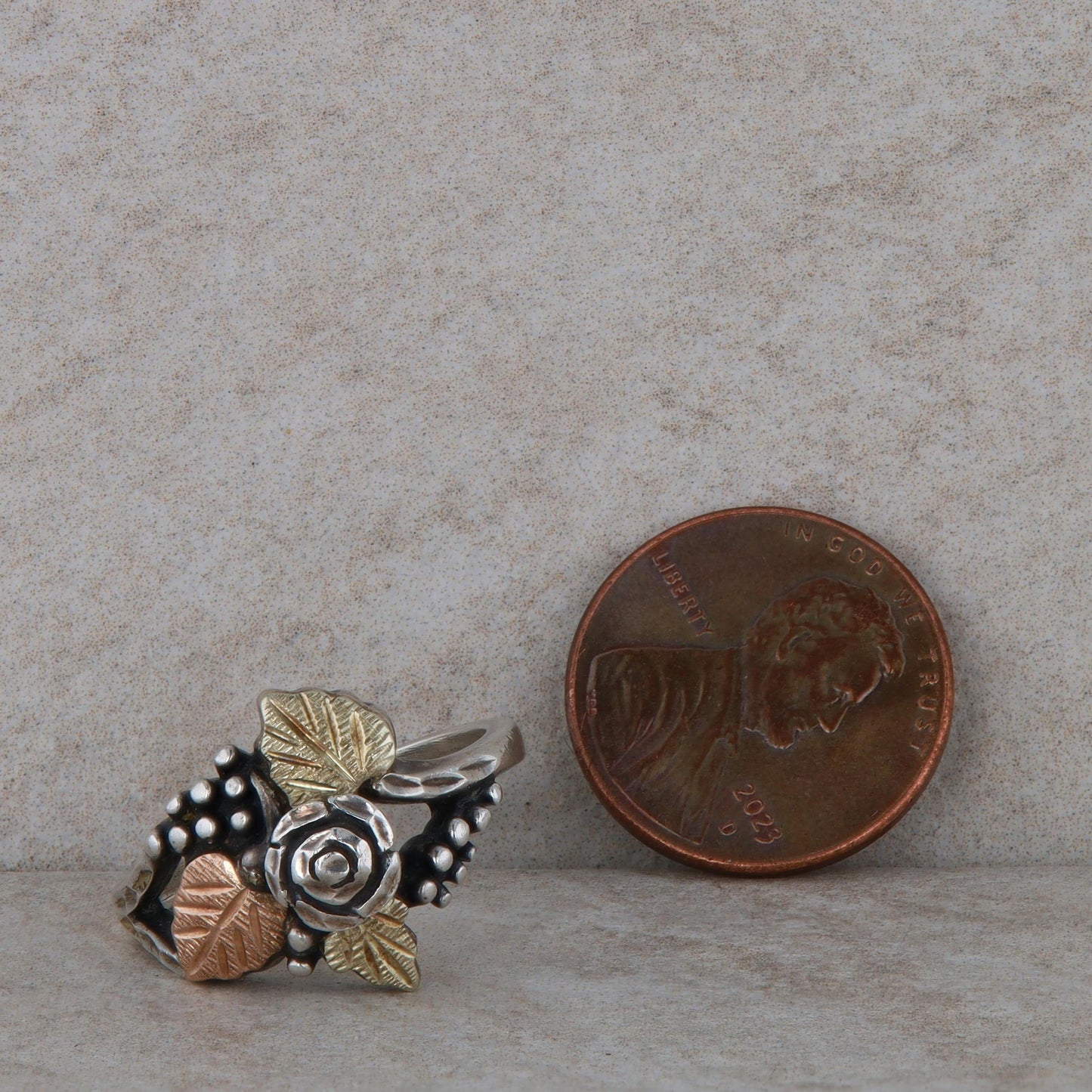 Sterling Silver & 12k Rose with Yellow Leaves Ring