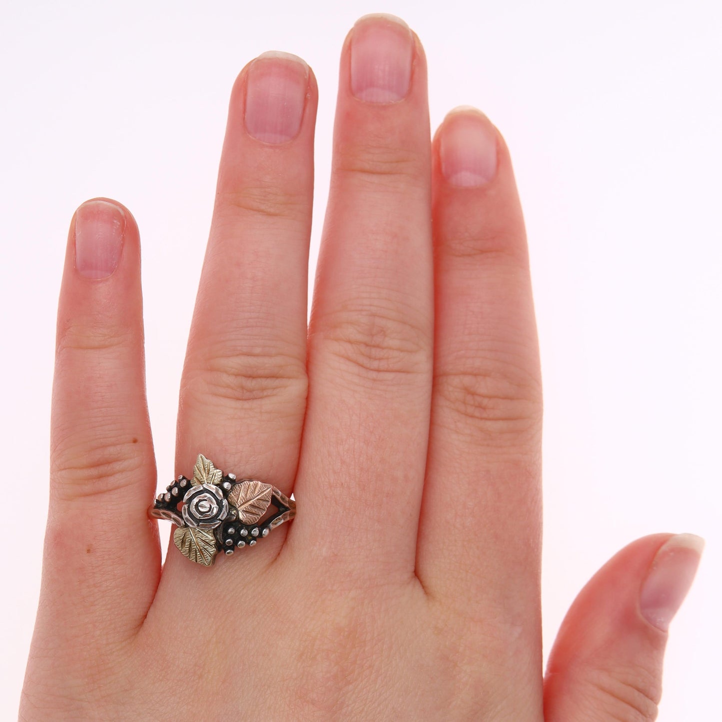 Sterling Silver & 12k Rose with Yellow Leaves Ring